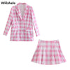 2022 2 piece set suit Blazer Women Checkered  Elegant High Chic Lady two piece blazer skirt set Woman