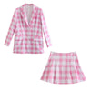 2022 2 piece set suit Blazer Women Checkered  Elegant High Chic Lady two piece blazer skirt set Woman