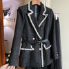 2023 Autum Niwnter Women Elegant Suit Female Tweed Beading Blazer High Waist Mesh Skirt 2 Piece Set Lady Casual Solid Set L826