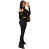 2023 Autumn And Winter Women's Solid Color Pit Strip Stand Collar Off Shoulder Flared Pants Two-Piece Set
