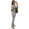 2023 Autumn And Winter Women's Solid Color Pit Strip Stand Collar Off Shoulder Flared Pants Two-Piece Set