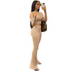 2023 Autumn And Winter Women's Solid Color Pit Strip Stand Collar Off Shoulder Flared Pants Two-Piece Set