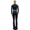 2023 Autumn And Winter Women's Solid Color Pit Strip Stand Collar Off Shoulder Flared Pants Two-Piece Set