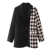 2022 Autumn Black Stitching Beige Check Gingham Plaid Blazer Boyfriend friend style Women Contrast color Suit Coat Femme