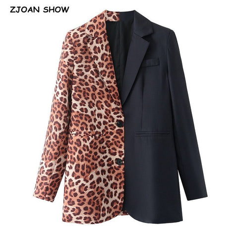 2023 Autumn Black Stitching Orange Leopard Contrast Color Blazer Boyfriend Women Notched Patchwork Suit Coat Femme