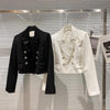 2023 Autumn Blazer Woman Double Breasted Rhinestone Suit Collar Short Coat White Black Nancylim