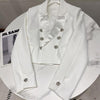 2023 Autumn Blazer Woman Double Breasted Rhinestone Suit Collar Short Coat White Black Nancylim