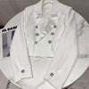 2023 Autumn Blazer Woman Double Breasted Rhinestone Suit Collar Short Coat White Black Nancylim