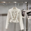 2023 Autumn Blazer Woman Double Breasted Rhinestone Suit Collar Short Coat White Black Nancylim