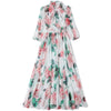 2022 Autumn Chiffon Rose Flower Dress Women's Bow Tie Collar Lantern Sleeve Floral Print Lace Up High Waist Long Midi Vestidos