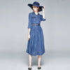 2022 Autumn Denim Dress  Women Turn-down Collar Three Quarter Sleeve Single-breasted Dress Femme Long Party Robe New