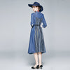 2022 Autumn Denim Dress  Women Turn-down Collar Three Quarter Sleeve Single-breasted Dress Femme Long Party Robe New