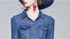 2022 Autumn Denim Dress  Women Turn-down Collar Three Quarter Sleeve Single-breasted Dress Femme Long Party Robe New