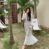 2022 Autumn Dress for Women  High-End Lace Sexy Fishtail Dress Long Sleeve Dress V-neck Slimming Maxi Dresses Feminine