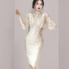 2022 Autumn Elegant Lace Dress Women O-Neck 3/4 sleeve Ruffle Bodycon Pencil Dress Korean Temperament Slim Work Party Vestidos