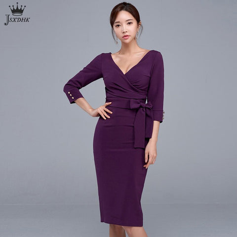 2022 Autumn Elegant Lace-up Bodycon Dress Women V-Neck High Waist Party Dress Korean Temperament OL Professional Women's Dresses