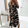 2022 Autumn Elegant Shirt Dress Women Button Long Sleeve Tunic Midi Dress Ladies Office V Neck Print Party Dresses For Women