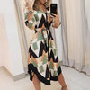 2022 Autumn Elegant Shirt Dress Women Button Long Sleeve Tunic Midi Dress Ladies Office V Neck Print Party Dresses For Women