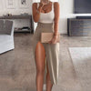 2022 Autumn Elegant Slim Bodycon Dress Women 2022 Summer Casual Sleeveless Tank Dress Sexy Patchwork High Slit Club Party Dress