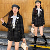 2023 Autumn Elegant Tweed Two Piece Set  Women Notched Double Breasted Suit Coat + High Waist Wide Leg Pants Shorts