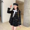 2023 Autumn Elegant Tweed Two Piece Set  Women Notched Double Breasted Suit Coat + High Waist Wide Leg Pants Shorts