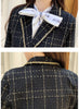 2023 Autumn Elegant Tweed Two Piece Set  Women Notched Double Breasted Suit Coat + High Waist Wide Leg Pants Shorts