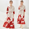2022 Autumn Designer Runway Long Dress Women Bowtie Collar 3/4 Sleeve Flower Print Buttons Elegant Chiffon Party Vestido
