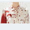 2022 Autumn Designer Runway Long Dress Women Bowtie Collar 3/4 Sleeve Flower Print Buttons Elegant Chiffon Party Vestido