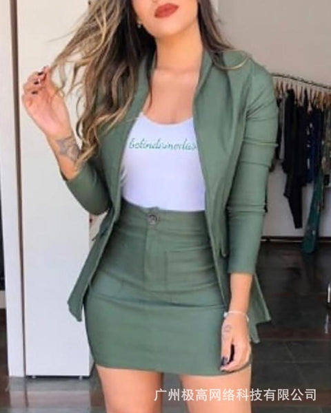 2023 Autumn Skirt Suits Women's Blazer & Skirt Sets Long Sleeve Slim Skirt Two Piece Sets