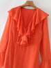 2022 Autumn Women Orange Ruffles Long Dress Long Sleeve Ladies Maxi Dress