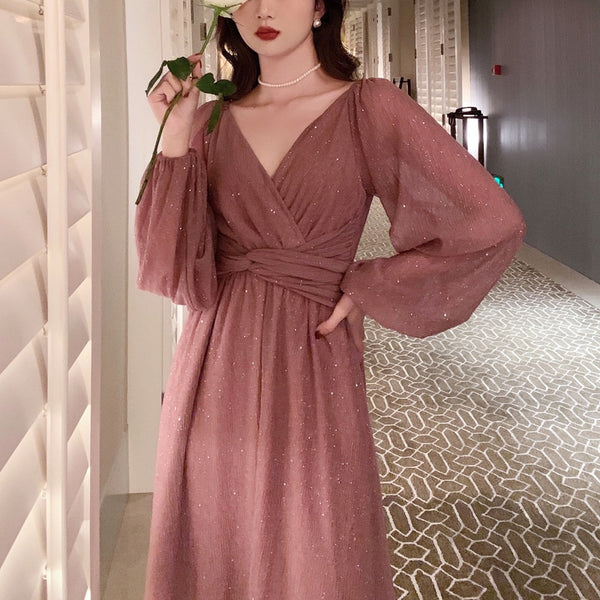2022 Autumn French Elegant Party Dress Women Long Sleeve Casual Fairy Midi Dress Evening Vintage One Piece Dress Korean Fashion