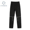 2022 Autumn Gothic Style Punk Long Pant Women High Waist Black Zipper Hollow Slit Design Straighting Tube Loose Female Trouser