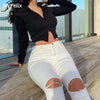 2022 Autumn High Waist Skinny Jeans Women Elastic Ripped Mom Pencil Pants Hip Lift Slim Full Length Denim Trousers New