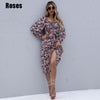 2022 Autumn Midi Dress for Women Long Sleeve Square Collar Drawstring Floral Print Dresses Ladies Elegant Party Clothing