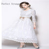 2022 Autumn   Elegant Round Collar Pure Color Three-quarter Sleeve Woman Long Lace Dress  White