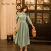 2022 Autumn   Retro  Elegant Peter Pan Collar Flower Embroidery Three-quarter Sleeve Woman Long Dress