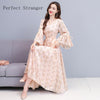 2022 Autumn   V Collar Flare Sleeve Flower Printed Women Chiffon Long Dress   M-4XL