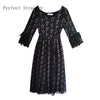 2022 Autumn   V Collar Flare Sleeve Flower Printed Women Chiffon Long Dress   M-4XL