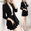 2023 Autumn Black Slim Suit Jacket Skirt Set Women Korean All-match High-waist Pleated Skirts Top Blazers Two-piece