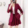 2023 Autumn Black Slim Suit Jacket Skirt Set Women Korean All-match High-waist Pleated Skirts Top Blazers Two-piece