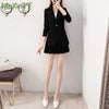 2023 Autumn Black Slim Suit Jacket Skirt Set Women Korean All-match High-waist Pleated Skirts Top Blazers Two-piece
