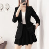 2023 Autumn Black Slim Suit Jacket Skirt Set Women Korean All-match High-waist Pleated Skirts Top Blazers Two-piece
