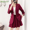 2023 Autumn Black Slim Suit Jacket Skirt Set Women Korean All-match High-waist Pleated Skirts Top Blazers Two-piece