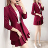2023 Autumn Casual Suit Jacket Mini Skirt Two-piece Women Korean Color Matching Office Blazers Pleated Skirt Set