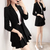 2023 Autumn Casual Suit Jacket Mini Skirt Two-piece Women Korean Color Matching Office Blazers Pleated Skirt Set