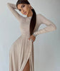 2023 Autumn High Slit Out Knit Dress Ladies Casual Long Sleeve Midi Dresses For Women Ribbed Knitted Slim Bodycon Vestidos