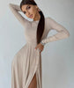 2023 Autumn High Slit Out Knit Dress Ladies Casual Long Sleeve Midi Dresses For Women Ribbed Knitted Slim Bodycon Vestidos