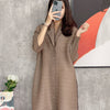 2022 Autumn Miyak Pleated Women Dresses Solid Single-breasted design loose large size women's 3/4 sleeve dress