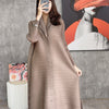 2022 Autumn Miyak Pleated Women Dresses Solid Single-breasted design loose large size women's 3/4 sleeve dress
