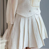 2023 Autumn Sweet Korean Elegant Two Piece Set Women Bow Tweed Patchwork Chiffon Blouse Top + Mini Skirt Suits Outfits